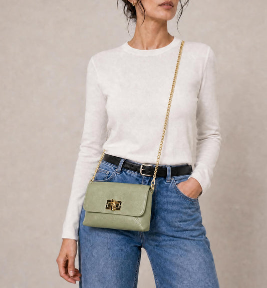 Italian Leather Mini Flap Shoulder Bag in Light Green Sample
