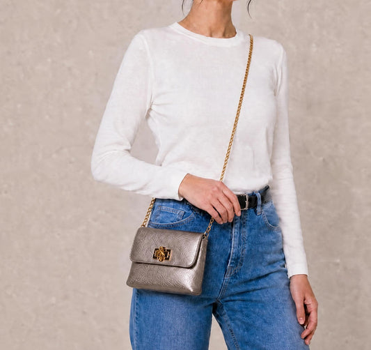 Italian Leather Mini Flap Shoulder Bag in Bronze Sample
