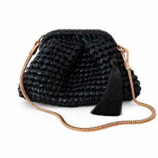 Small Hand-Woven Metallic Black Clutch