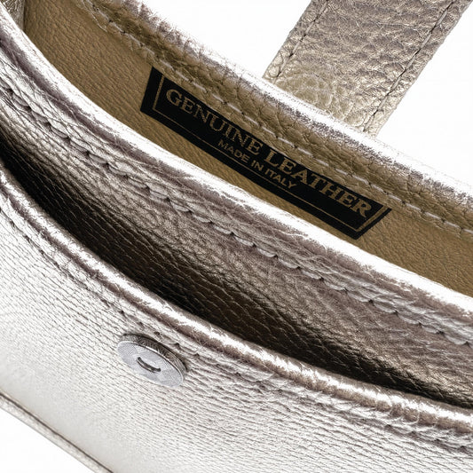 Italian Leather Phone Bag in Silver Sample