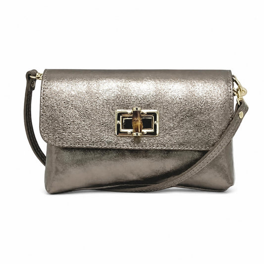 Italian Leather Mini Flap Shoulder Bag in Bronze Sample