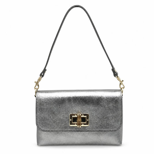 Italian Leather Mini Flap Shoulder Bag in Gunmetal Sample