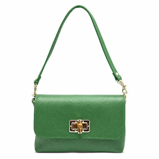 Italian Leather Mini Flap Shoulder Bag in Green Sample