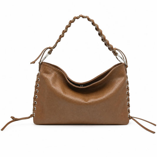 Lace Up Soft Shoulder Bag in Brown Sample