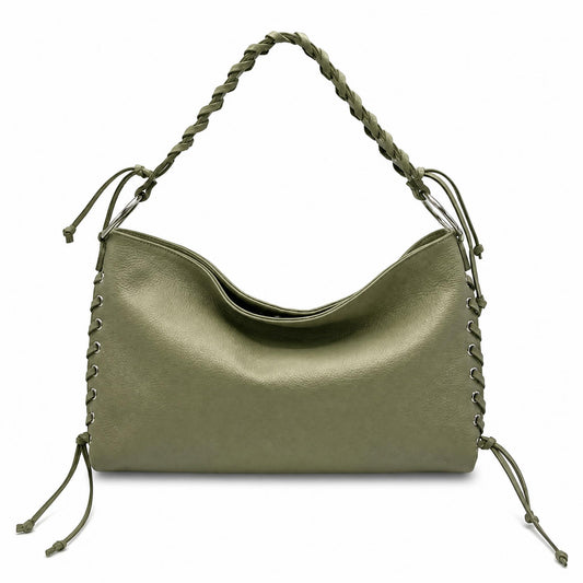 Lace Up Soft Shoulder Bag in Olive Sample