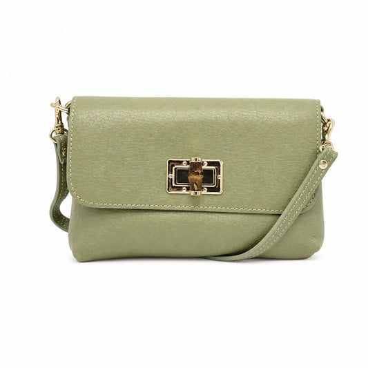 Italian Leather Mini Flap Shoulder Bag in Light Green Sample