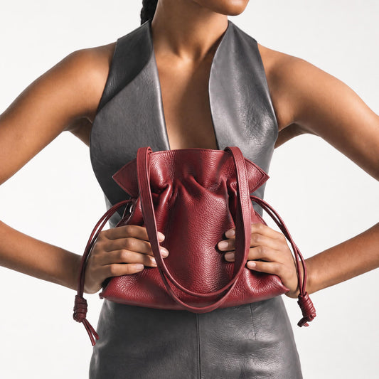 Sample Italian Leather Medium Shoulder Bag with Cross Body Strap in Burgundy