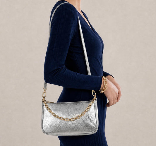 Italian Leather Clutch in Silver Sample