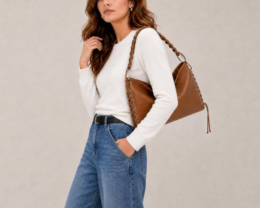 Lace Up Soft Shoulder Bag in Brown Sample