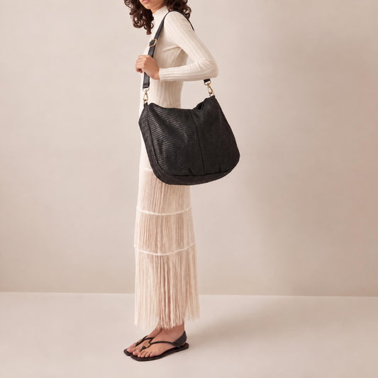 Sample - Italian Leather Large Hobo Shoulder Bag with Cross Body Strap in Black