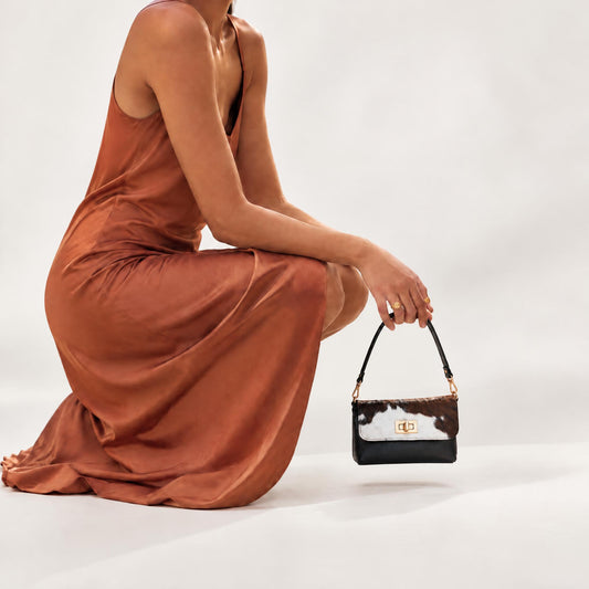 Italian Leather Mini Flap Shoulder Bag in Cow Print Leather