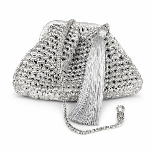 Small Hand-Woven Metallic Silver Clutch