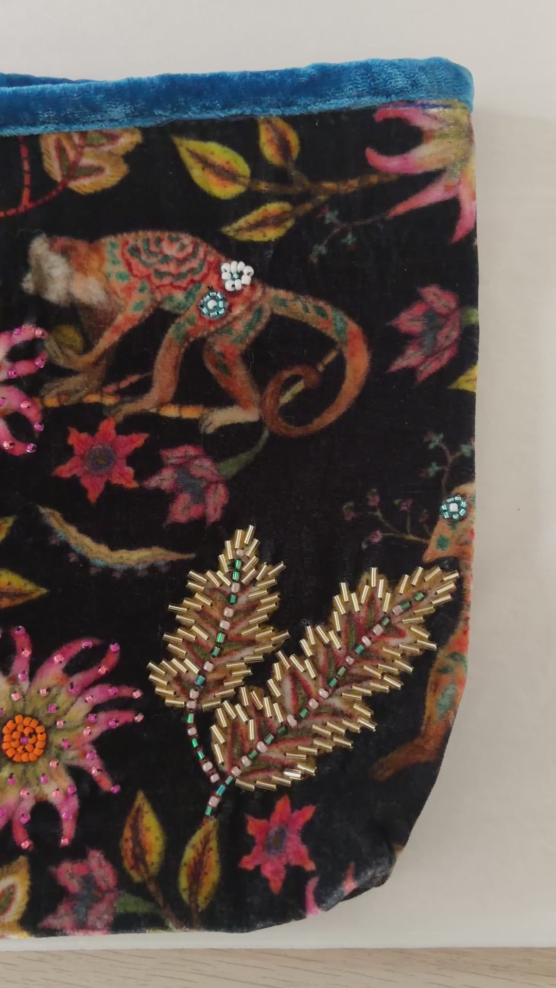 One Off - Silk Velvet Hand Made Clutch Blue Trim