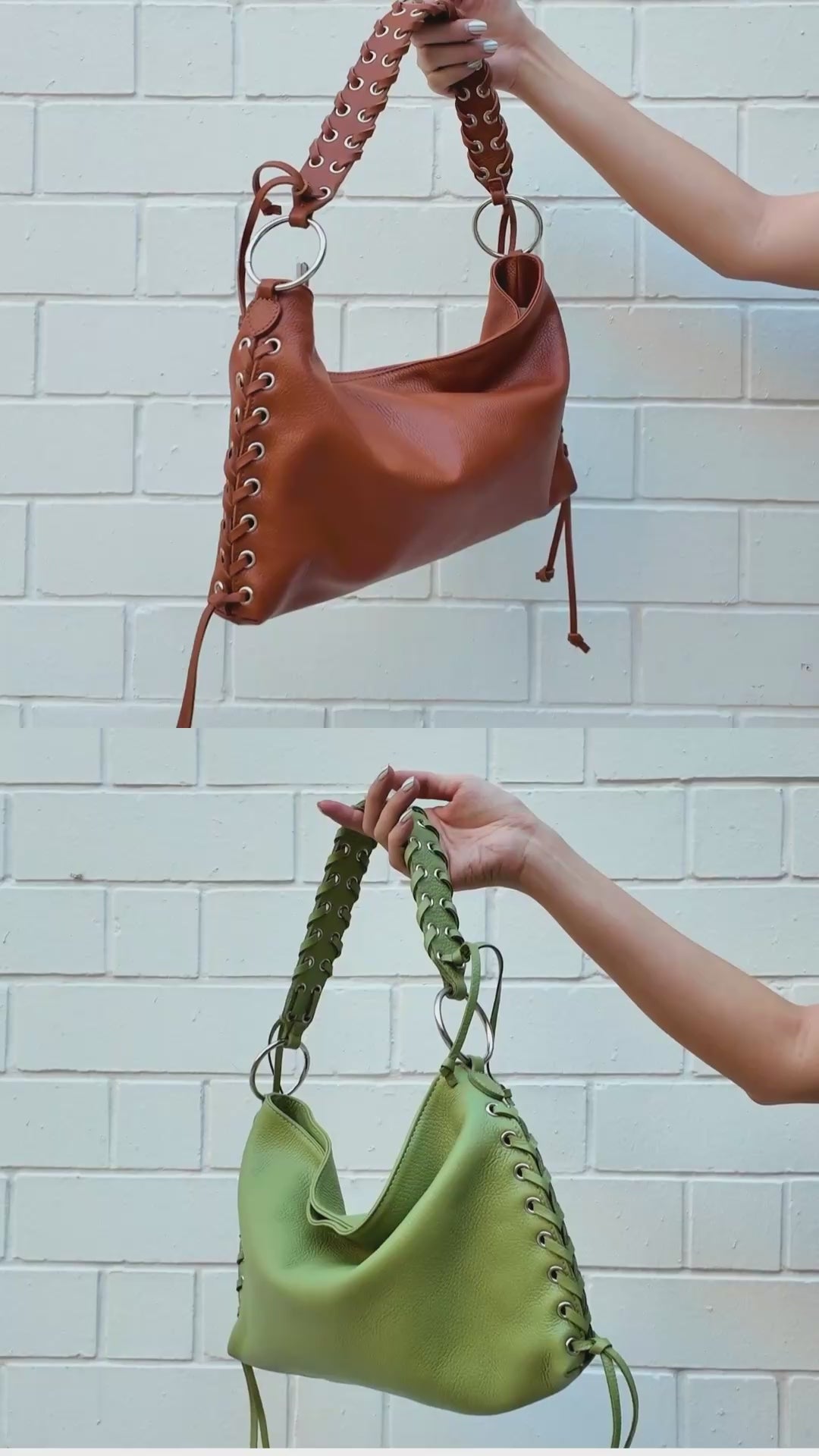 Lace Up Soft Shoulder Bag in Light Blue Sample