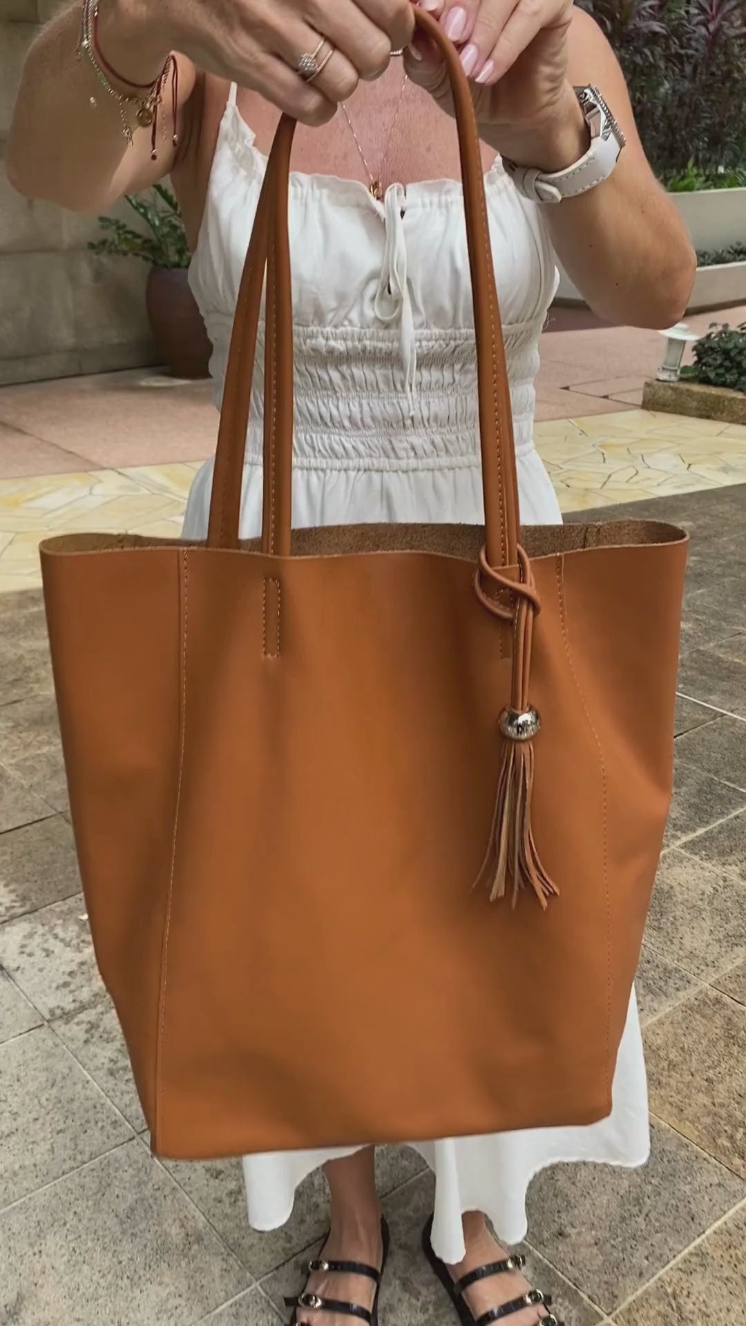 Italian Leather Shopper in Chestnut