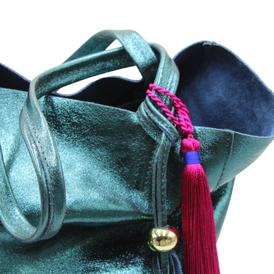 PRE-ORDER The 'Bessie' Italian Leather Shopper in luxurious Tantric Teal & Fushia